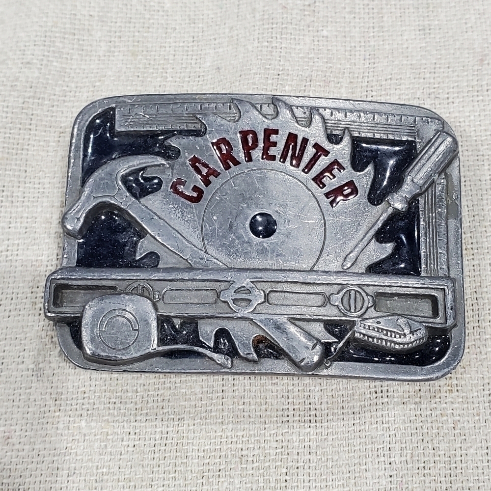 VINTAGE CARPENTER BELT BUCKLE SILVER METAL C&J INC 1994